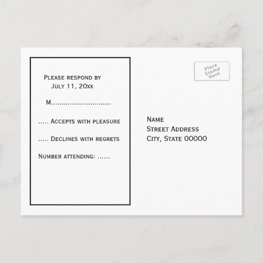 ヴィンテージアールデコ白黒フレーム#1 RSVP 1 インビテーションポストカード (裏面)