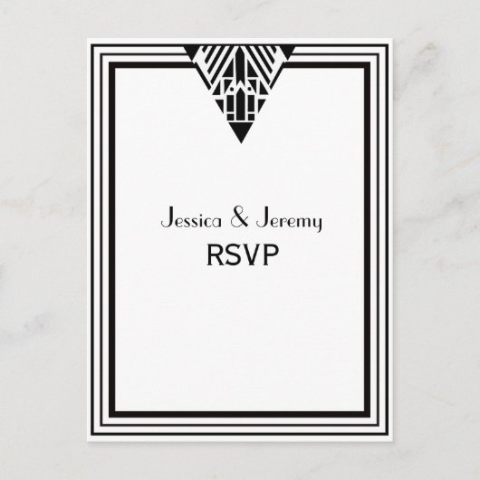 ヴィンテージアールデコ白黒フレーム#1 RSVP 1 インビテーションポストカード (正面)