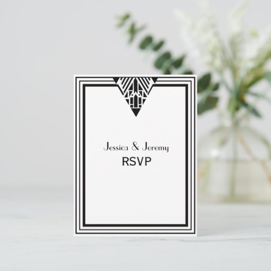 ヴィンテージアールデコ白黒フレーム#1 RSVP 1 インビテーションポストカード (スタンド正面)