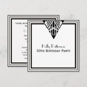 ヴィンテージアールデコ白黒フレーム#1 SQ誕生日 招待状 (正面/裏面)