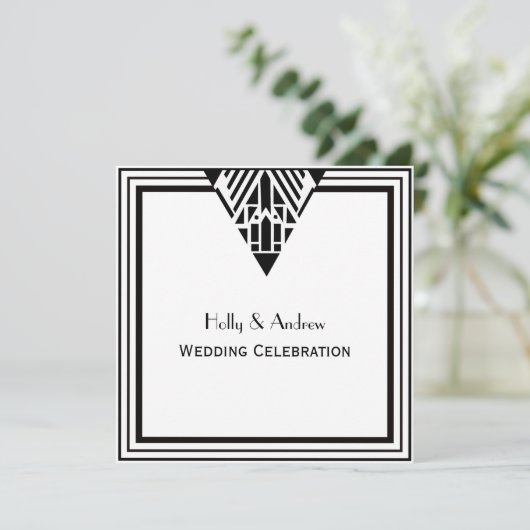 ヴィンテージアールデコ白黒フレーム#1 SQ 結婚s 招待状 (スタンド正面)