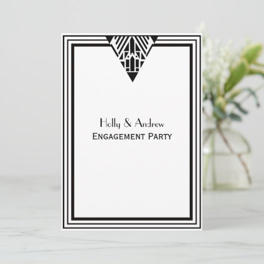 ヴィンテージアールデコ白黒フレーム#1 V婚約 招待状 (スタンド正面)