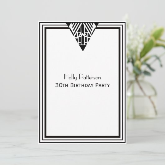 ヴィンテージアールデコ白黒フレーム#1 V誕生日 招待状 (スタンド正面)