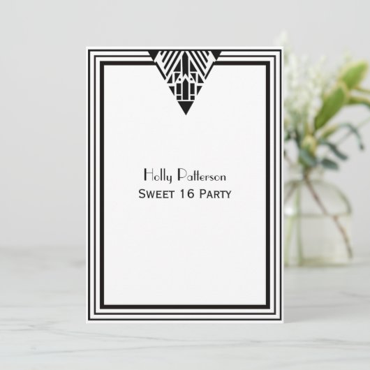 ヴィンテージアールデコ白黒フレーム#1 V Sweet 16 招待状 (スタンド正面)