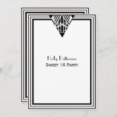 ヴィンテージアールデコ白黒フレーム#1 V Sweet 16 招待状 (正面/裏面)