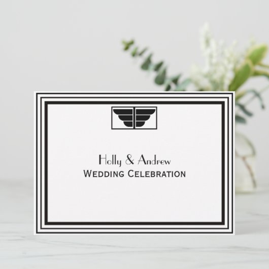 ヴィンテージアールデコ白黒フレーム#2 結婚 H 招待状 (スタンド正面)