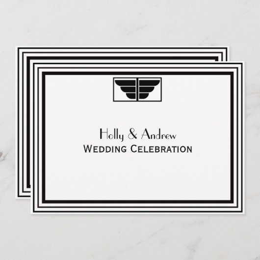 ヴィンテージアールデコ白黒フレーム#2 結婚 H 招待状 (正面/裏面)