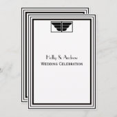 ヴィンテージアールデコ白黒フレーム#2 結婚 V 招待状 (正面/裏面)