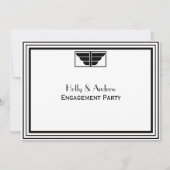 ヴィンテージアールデコ白黒フレーム#2 H婚約 招待状 (正面)