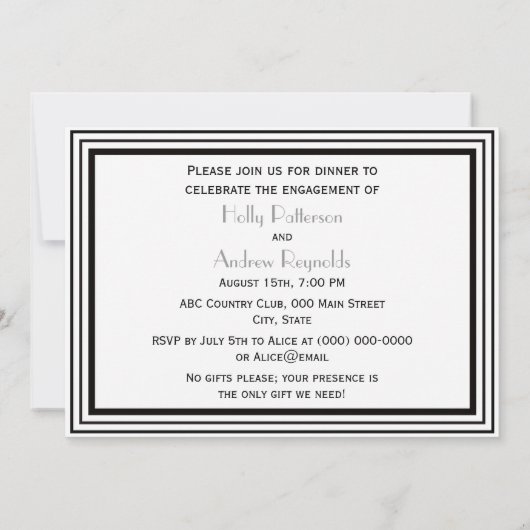 ヴィンテージアールデコ白黒フレーム#2 H婚約 招待状 (裏面)