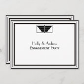 ヴィンテージアールデコ白黒フレーム#2 H婚約 招待状 (正面/裏面)