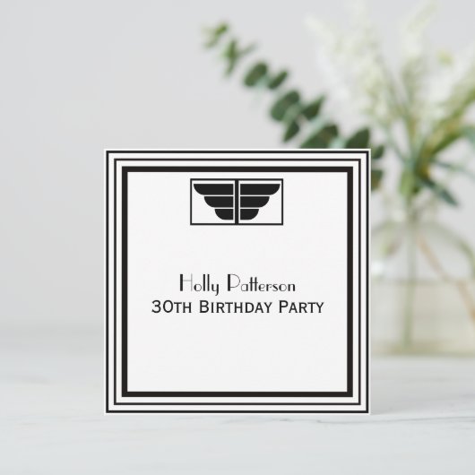ヴィンテージアールデコ白黒フレーム#2 SQ誕生日 招待状 (スタンド正面)