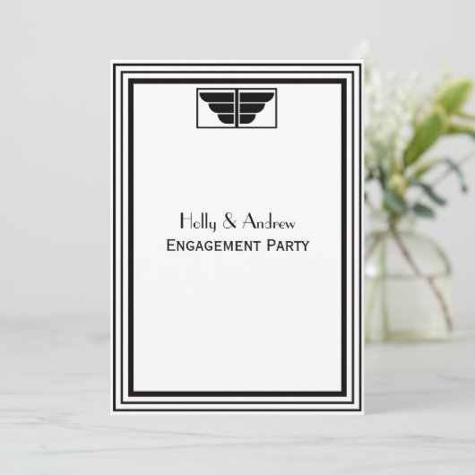 ヴィンテージアールデコ白黒フレーム#2 V婚約 招待状 (スタンド正面)