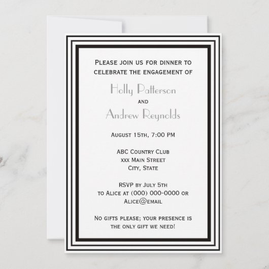 ヴィンテージアールデコ白黒フレーム#2 V婚約 招待状 (裏面)