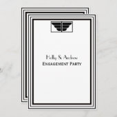 ヴィンテージアールデコ白黒フレーム#2 V婚約 招待状 (正面/裏面)