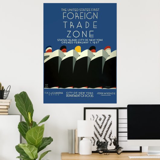 ヴィンテージアールデコ米国の第1次対外貿易地域WPA ポスター (ホームオフィス)