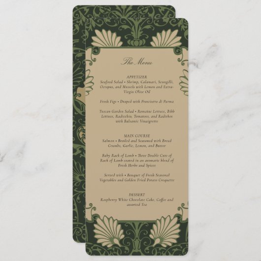 ヴィンテージアールデコ結婚のメニューカード 招待状 (正面/裏面)