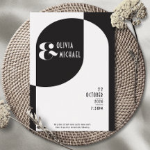 ヴィンテージアールデコ結婚ズホワイトブラック招待状