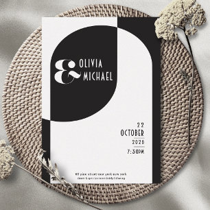 ヴィンテージアールデコ結婚ズホワイトブラック招待状 招待状