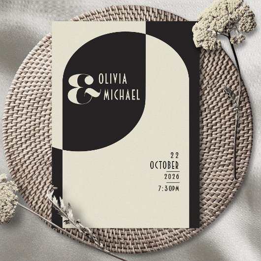 ヴィンテージアールデコ結婚ズボーンブラック招待状 招待状