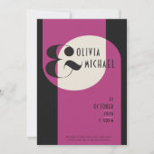 ヴィンテージアールデコ結婚ブラックマゼンタ招待状 招待状 (正面)