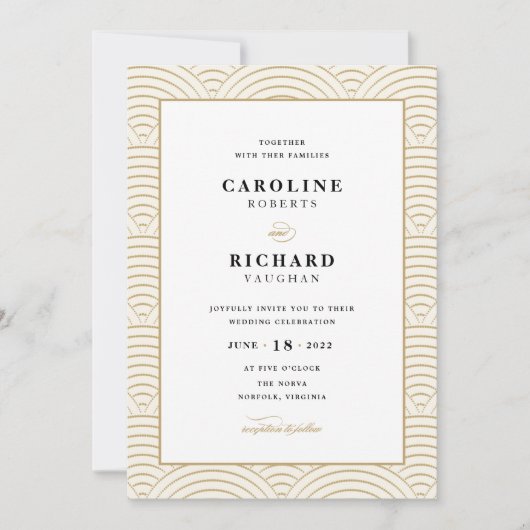 ヴィンテージアールデコ結婚式招待状アイボリー金ゴールド 招待状 (正面)