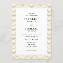 ヴィンテージアールデコ結婚式招待状アイボリー金ゴールド 招待状