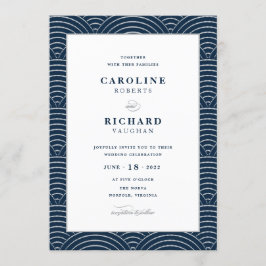 ヴィンテージアールデコ結婚式招待状ネイビーブルー 招待状