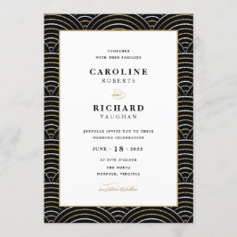 ヴィンテージアールデコ結婚式招待状ブラック金ゴールド 招待状