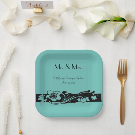 ヴィンテージアールデコ縁ど結婚フローラ ペーパープレート (ウェディング)