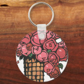ヴィンテージアールデコ花ピンクガーデンバラ キーホルダー (正面)