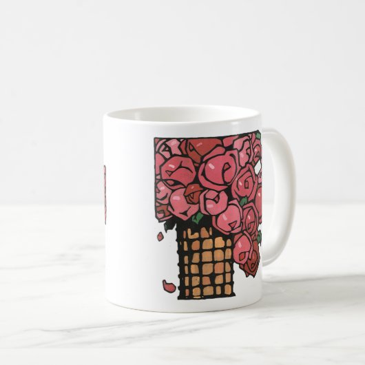 ヴィンテージアールデコ花ピンクガーデンバラ コーヒーマグカップ (正面右)