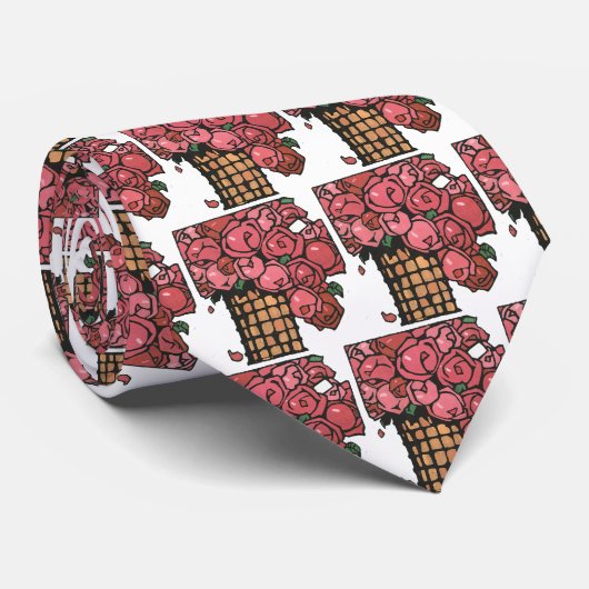 ヴィンテージアールデコ花ピンクガーデンバラ ネクタイ (ロール)