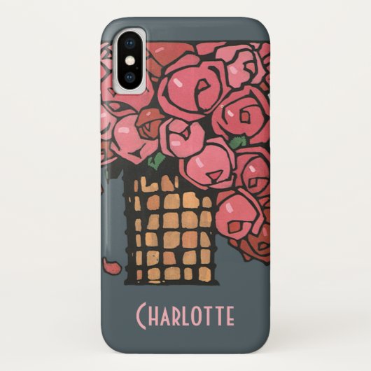 ヴィンテージアールデコ花ピンクガーデンバラ Case-Mate iPhoneケース (裏面)