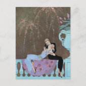 ヴィンテージアールデコ花火キス日付を保存！ 案内ポストカード (正面)
