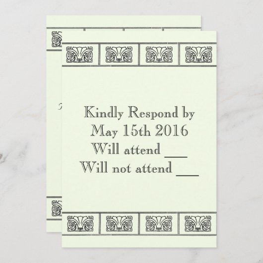 ヴィンテージアールデコ花縁ど反応 招待状 (正面/裏面)