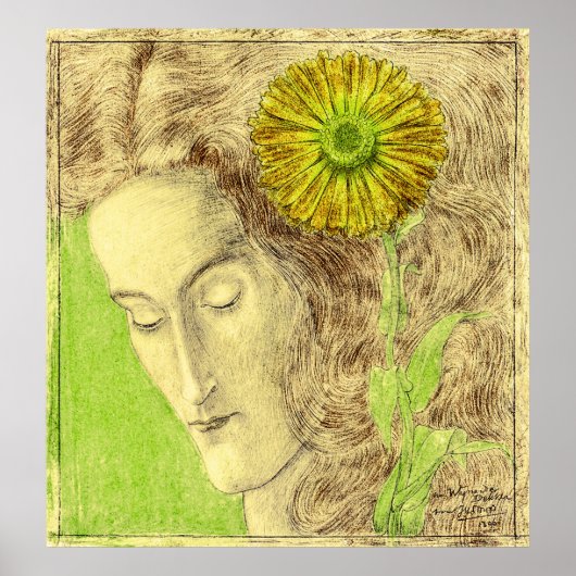 ヴィンテージアールデコ菊の女性 ポスター (正面)