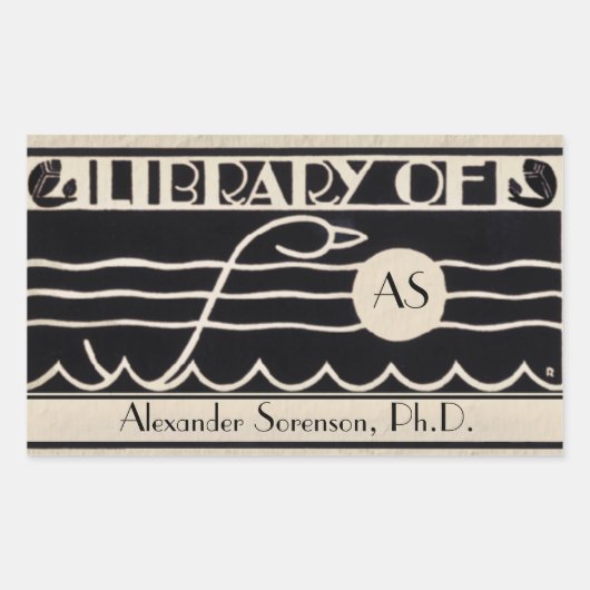 ヴィンテージアールデコ蔵書票パーソナライズされたモノグラム 長方形シール (正面)