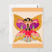 ヴィンテージアールデコ蝶の妖精 ポストカード (正面/裏面)