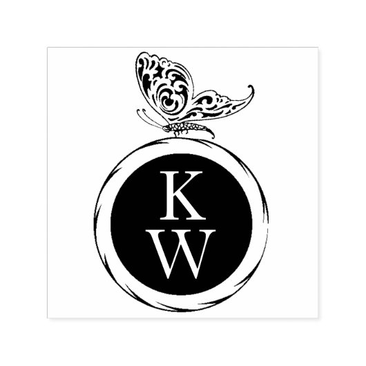 ヴィンテージアールデコ蝶モノグラム本リターン セルフインキングスタンプ (デザイン)