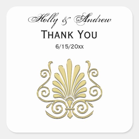 ヴィンテージアールデコ金ゴールドプルムアラベスク スクエアシール (正面)