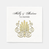 ヴィンテージアールデコ金ゴールドプルムアラベスク スタンダードカクテルナプキン (正面)