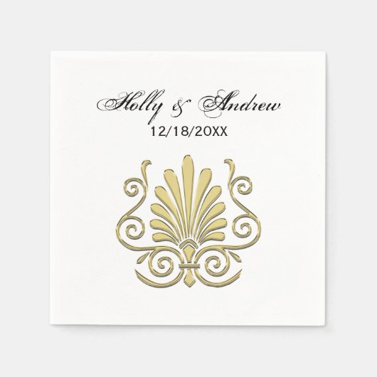 ヴィンテージアールデコ金ゴールドプルムアラベスク スタンダードカクテルナプキン (正面)