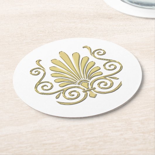 ヴィンテージアールデコ金ゴールドプルムアラベスク ラウンドペーパーコースター (アングル)