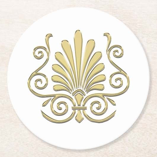 ヴィンテージアールデコ金ゴールドプルムアラベスク ラウンドペーパーコースター (正面)