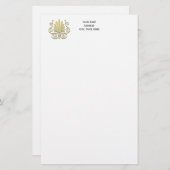 ヴィンテージアールデコ金ゴールドプルムアラベスク 便箋 (正面/裏面)