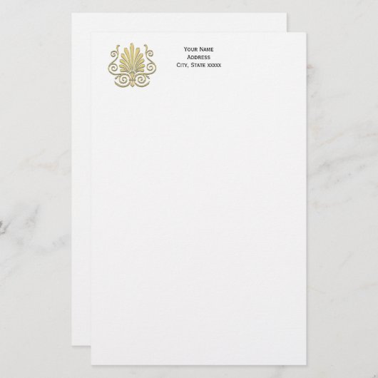 ヴィンテージアールデコ金ゴールドプルムアラベスク 便箋 (正面/裏面)