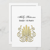 ヴィンテージアールデコ金ゴールドプルムアラベスク 招待状 (正面/裏面)