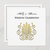 ヴィンテージアールデコ金ゴールドプルムアラベスク 招待状 (正面/裏面)