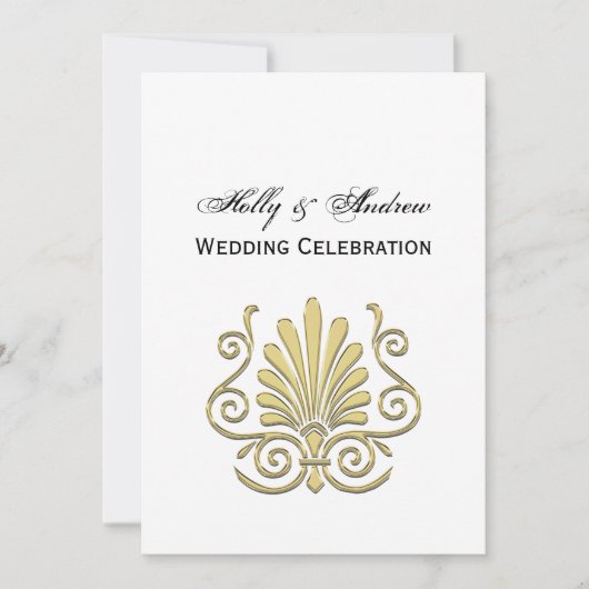 ヴィンテージアールデコ金ゴールドプルムアラベスク 招待状 (正面)